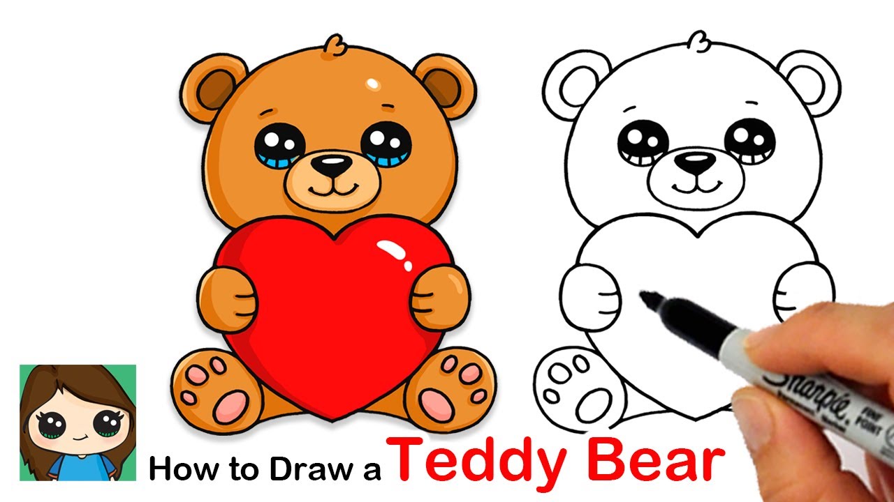 How to Draw a Teddy Bear Holding a Heart Easy 🧸❤️